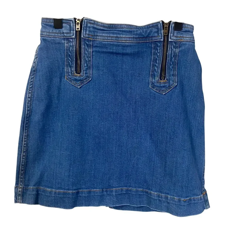 Anthropologie Pilcro Double Zipper Medium Wash Denim Mini Skirt Retro Sz 2